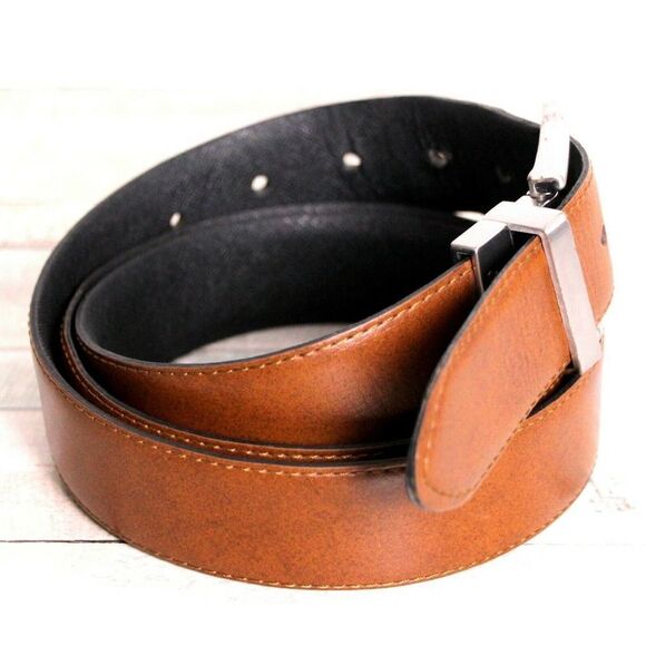 SAFFIANO BLACK BROWN GENUINE LEATHER 1.25"W REVERSIBLE DRESS MEN'S BELT 42 (X10 - Picture 9 of 11